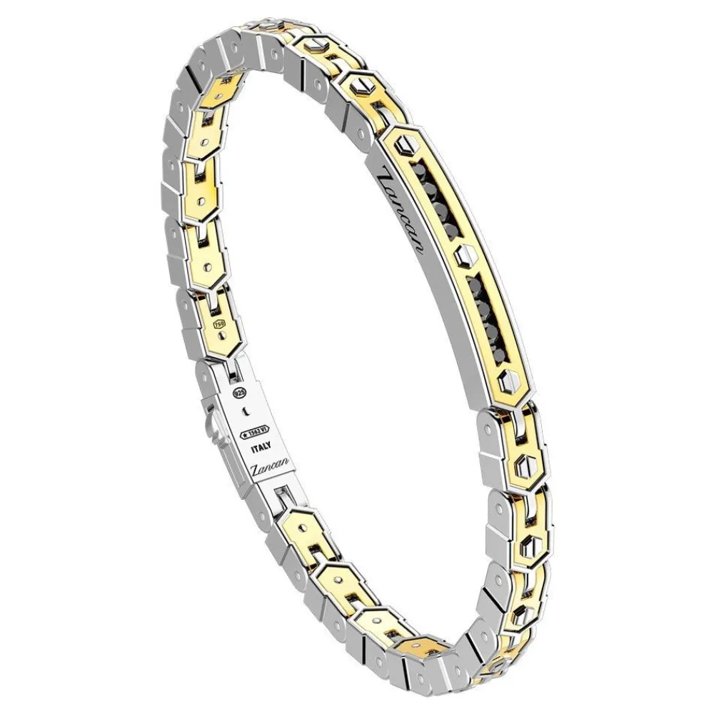 Flash Sale Zancan 18K Gold And Silver Bracelet With Tag And Black Stones. Bracelets