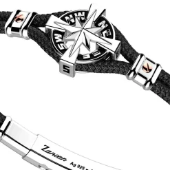 Store Zancan Kevlar Bracelet With Silver Wind Rose. Bracelets