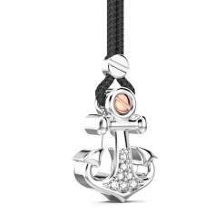 Shop Zancan Kevlar Necklace With Silver Anchor Pendant And White Stones. Colliers