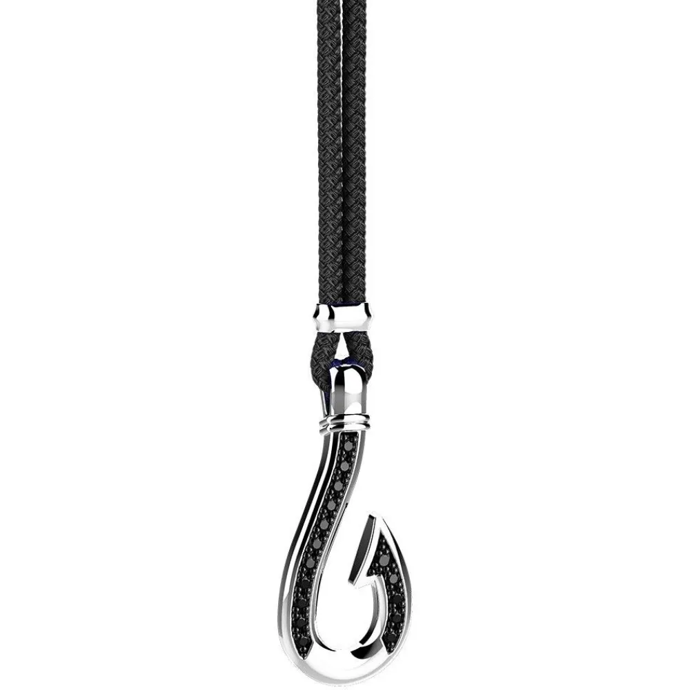 Discount Zancan Kevlar Necklace With Silver Hook Pendant And Black Stones. Colliers