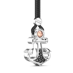 Flash Sale Zancan Kevlar Necklace With Silver Anchor Pendant And Black Stones. Colliers