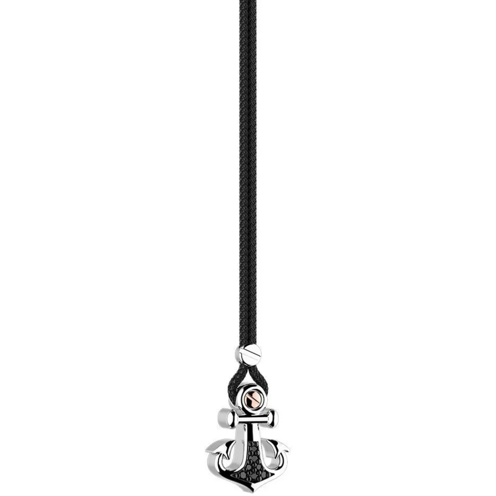Flash Sale Zancan Kevlar Necklace With Silver Anchor Pendant And Black Stones. Colliers