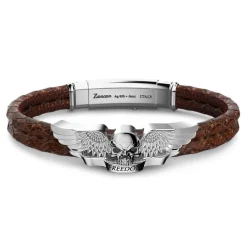 Online Zancan Leather And Silver Winged Skull Bracelet. Bracelets