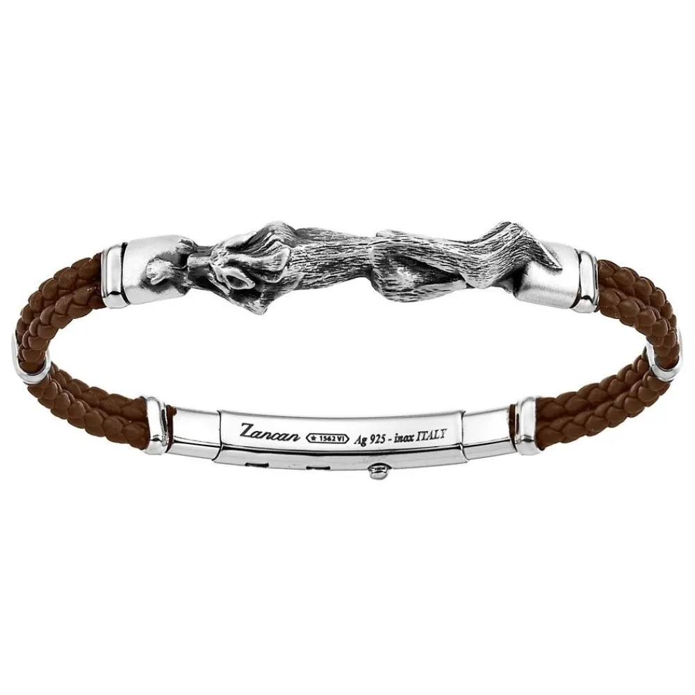 Online Zancan Leather And Silver Bracelet With Wolf. Bracelets