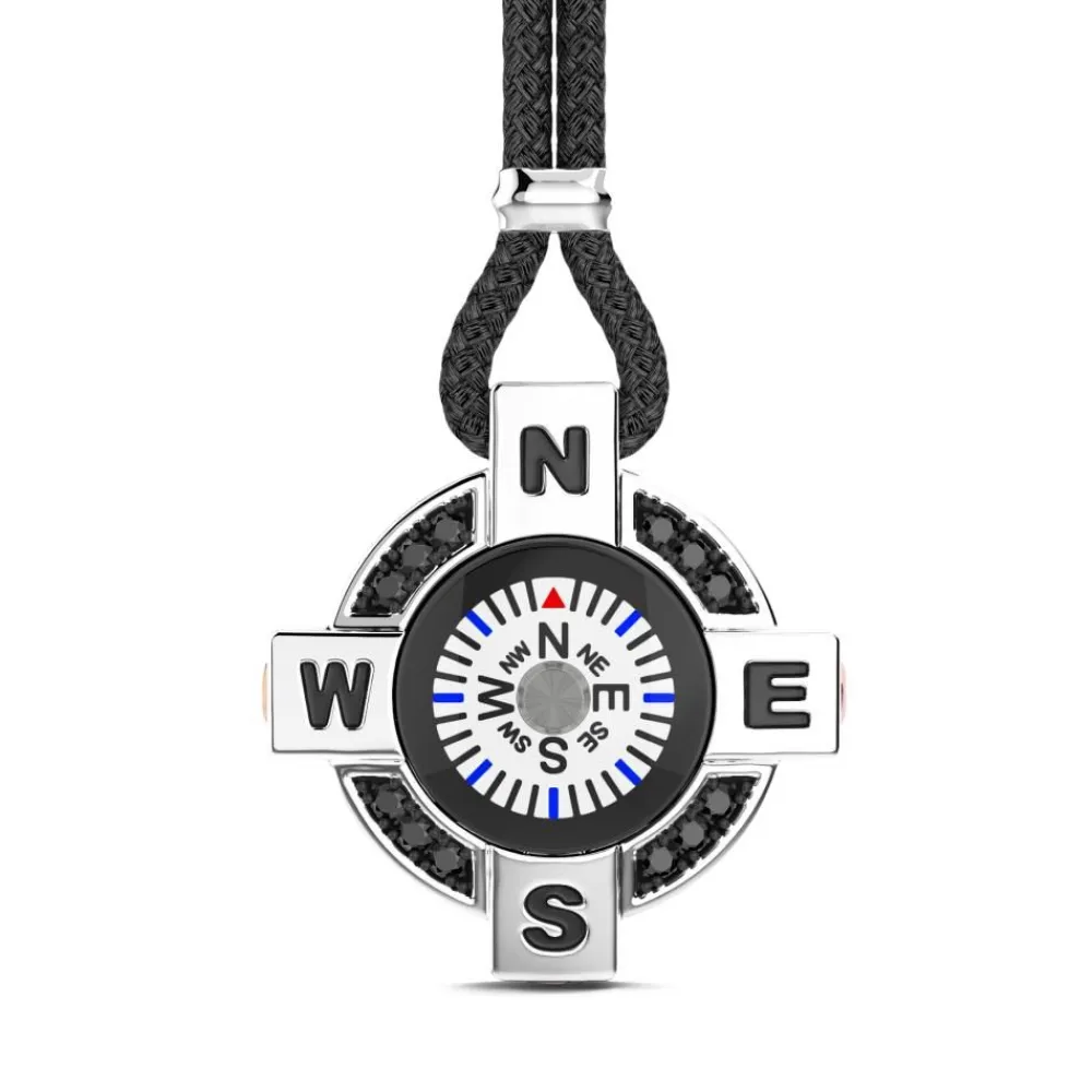 Cheap Zancan Necklace With A White Silver Compass And Black Spinels. Colliers