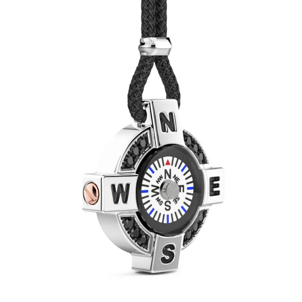 Cheap Zancan Necklace With A White Silver Compass And Black Spinels. Colliers