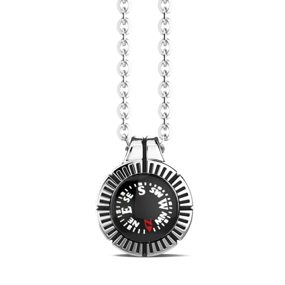 Best Sale Zancan Necklace With Black Silver Compass. Colliers