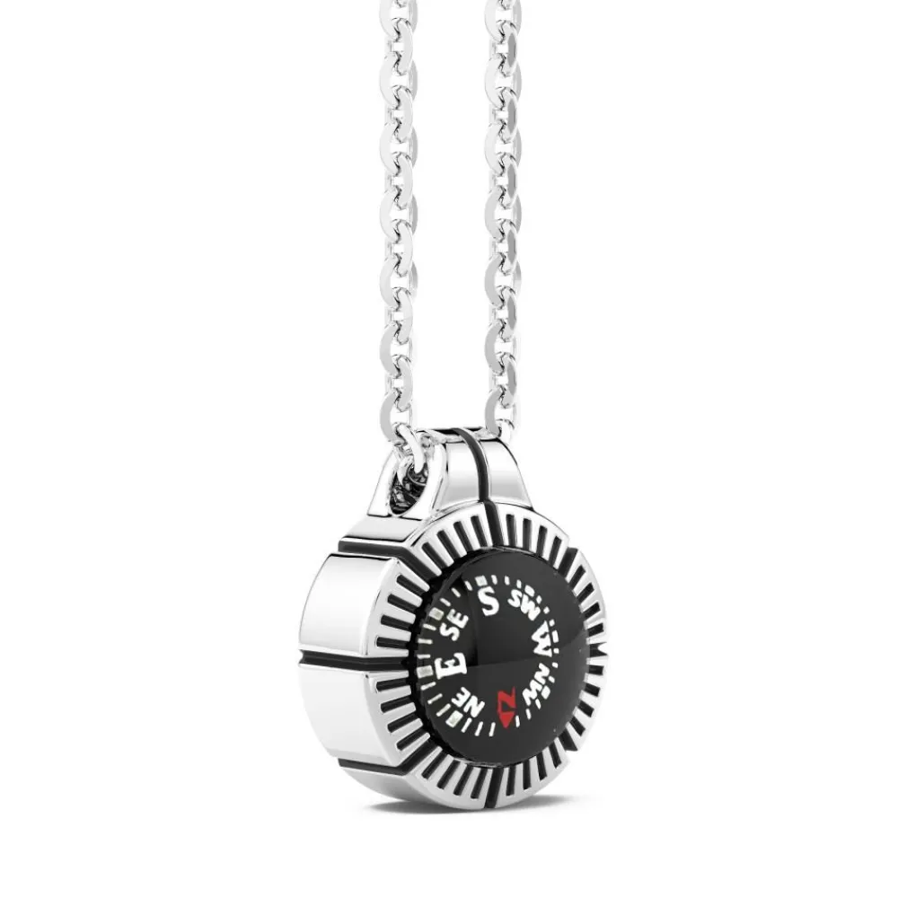 Best Sale Zancan Necklace With Black Silver Compass. Colliers