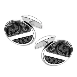 Discount Zancan Oval Burnished Silver Cufflinks With Black Stones. Boutons De Manchette