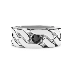 Clearance Zancan Rigid Curb Chain Ring With Black Stones Bagues