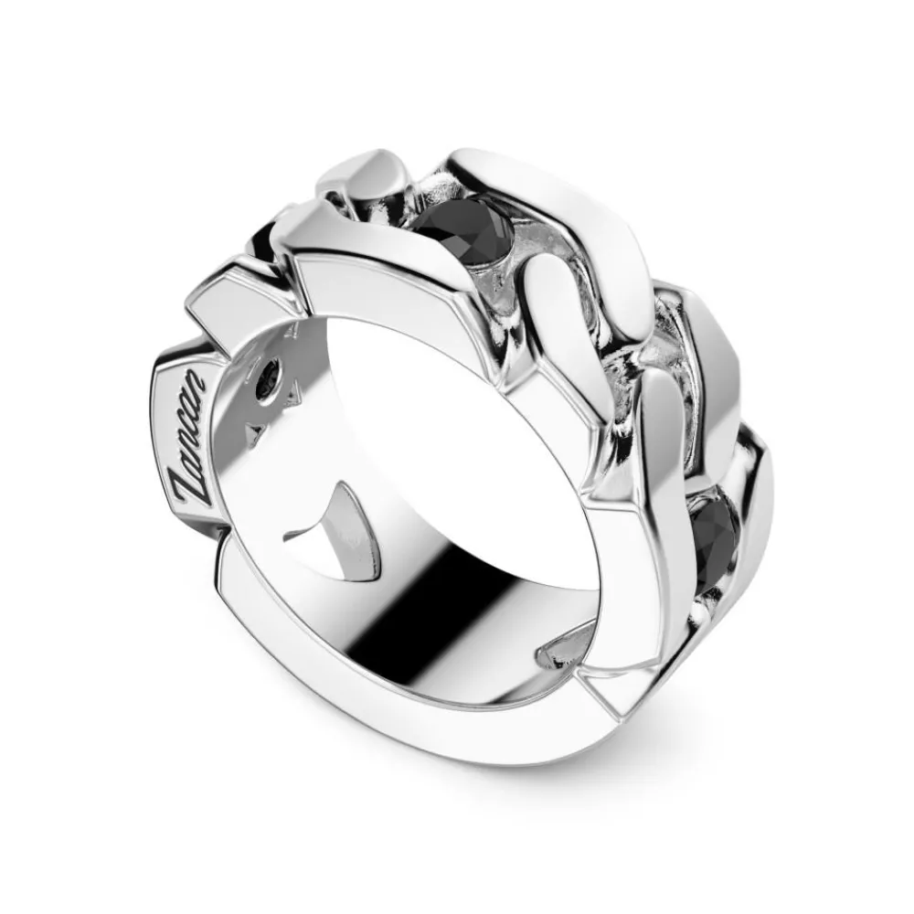 Clearance Zancan Rigid Curb Chain Ring With Black Stones Bagues