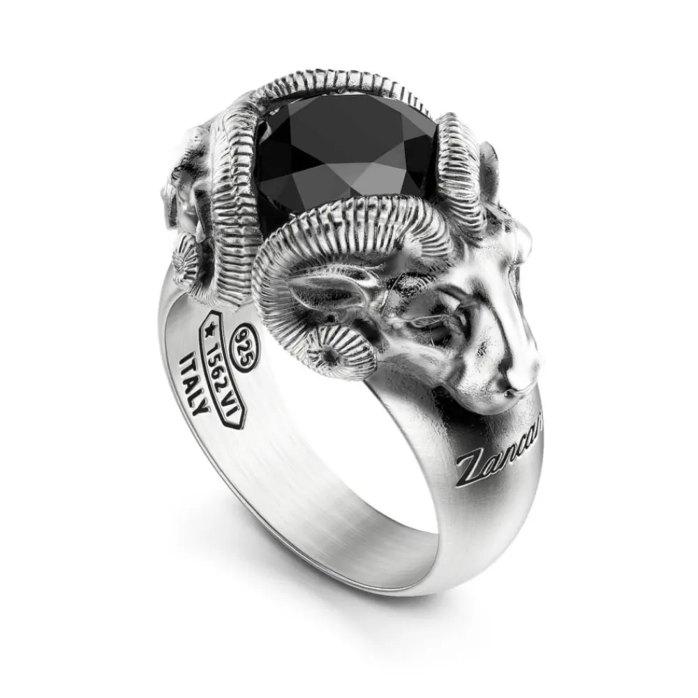 Store Zancan Ring With Rams And Silver Onyx. Bagues