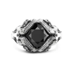 Store Zancan Ring With Rams And Silver Onyx. Bagues