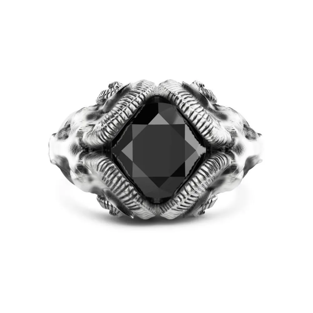 Store Zancan Ring With Rams And Silver Onyx. Bagues