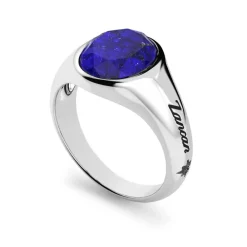 Best Zancan Round Silver Signet Ring With Lapis Lazuli. Bagues