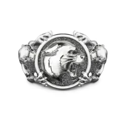 Fashion Zancan Signet Ring With Silver Panthers. Bagues