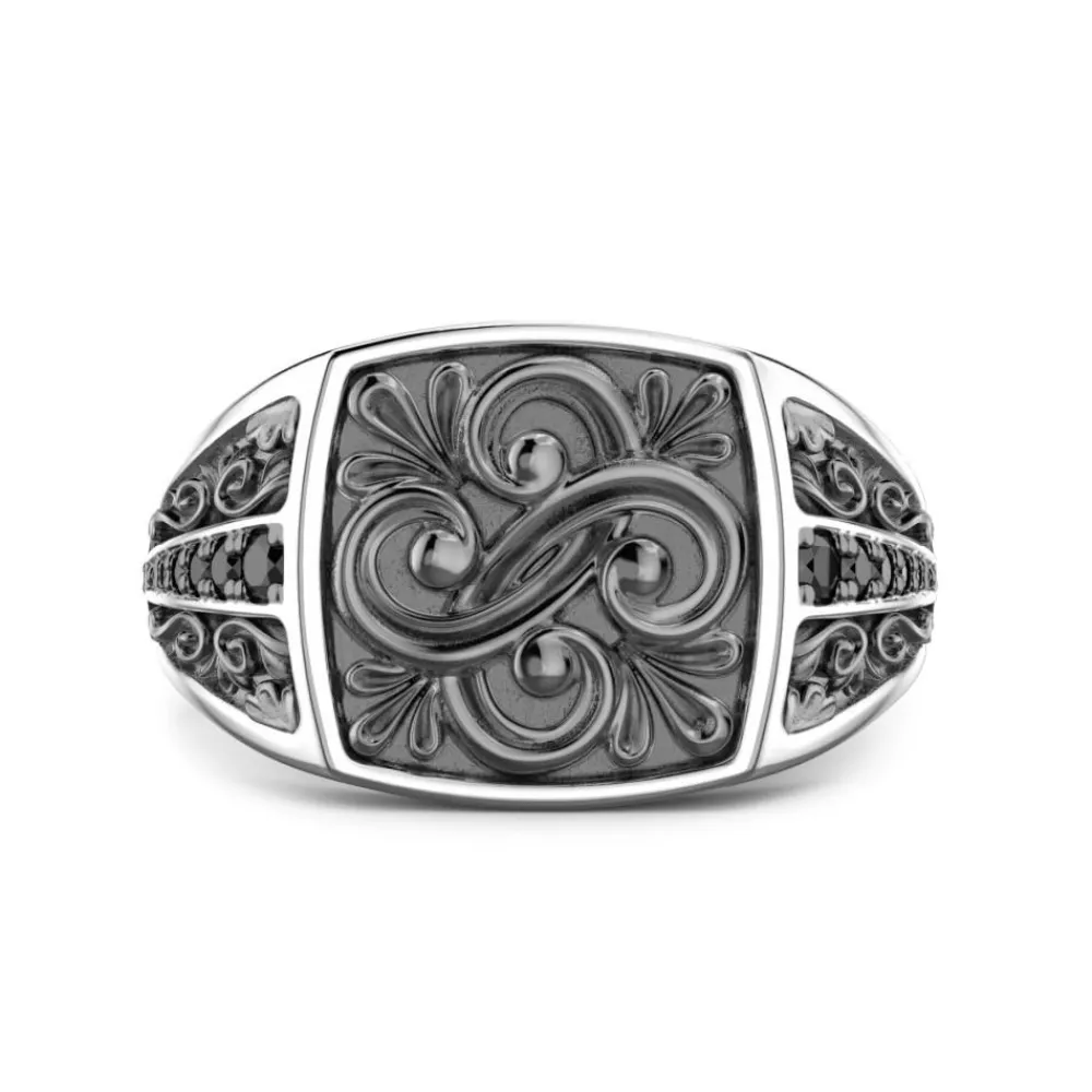 Outlet Zancan Silver And Black Stone Signet Ring. Bagues
