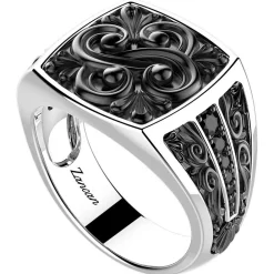 Outlet Zancan Silver And Black Stone Signet Ring. Bagues