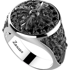 Fashion Zancan Silver And Black Stone Signet Ring. Bagues