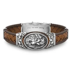 Sale Zancan Silver And Leather Bracelet With Lion. Bracelets