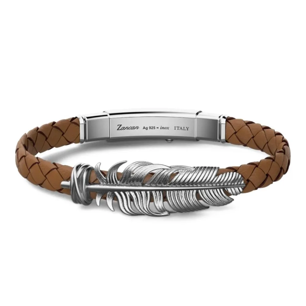 Cheap Zancan Silver And Leather Bracelet With Feather. Bracelets