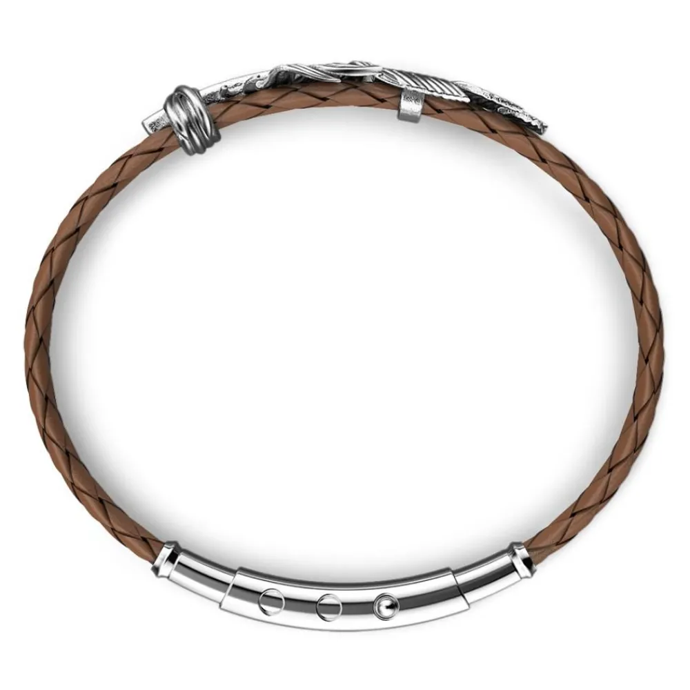 Cheap Zancan Silver And Leather Bracelet With Feather. Bracelets