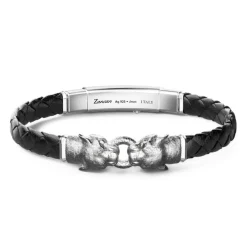 Fashion Zancan Silver And Leather Bracelet With Panthers. Bracelets