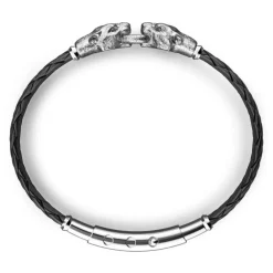Fashion Zancan Silver And Leather Bracelet With Panthers. Bracelets