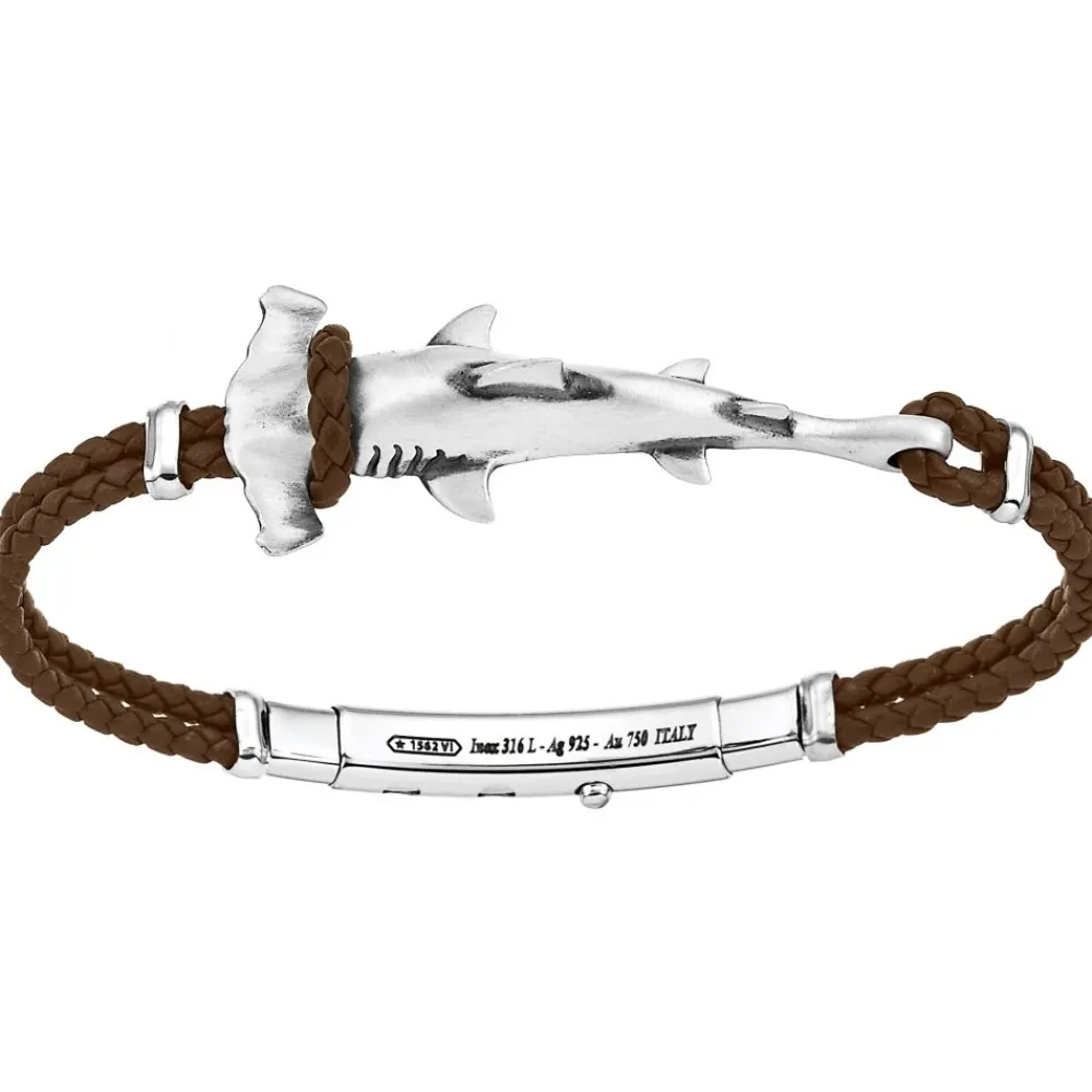 Hot Zancan Silver And Leather Bracelet With Shark. Bracelets