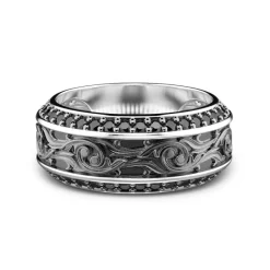 Best Sale Zancan Silver Band Ring With Black Stones. Bagues