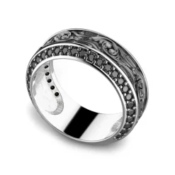 Best Sale Zancan Silver Band Ring With Black Stones. Bagues