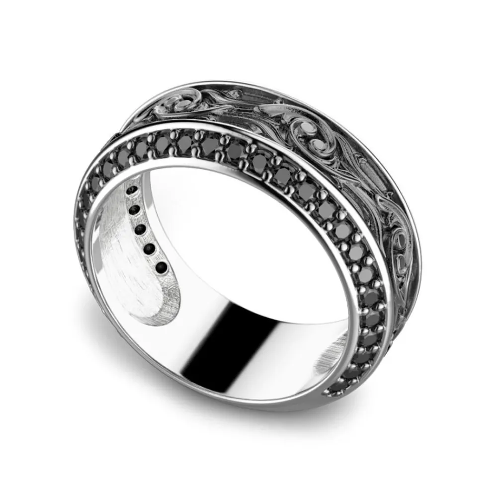 Best Sale Zancan Silver Band Ring With Black Stones. Bagues