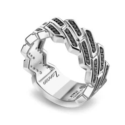 Hot Zancan Silver Band Ring With Black Stones. Bagues
