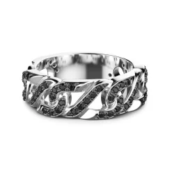 Discount Zancan Silver Band Ring With Black Stones. Bagues