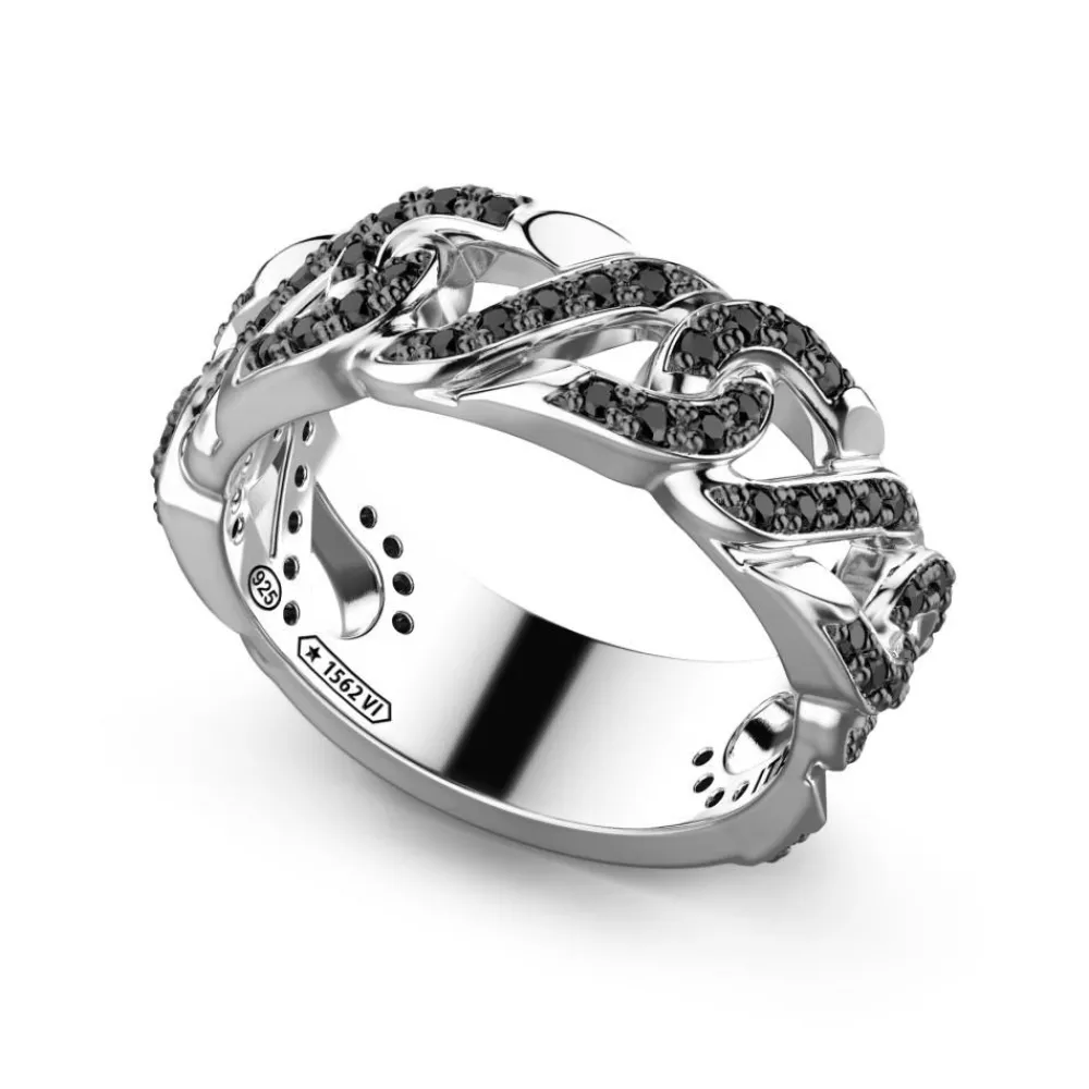 Discount Zancan Silver Band Ring With Black Stones. Bagues