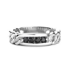 Fashion Zancan Silver Band Ring With Black Stones. Bagues