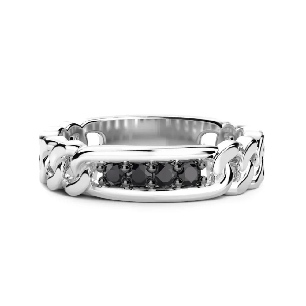 Fashion Zancan Silver Band Ring With Black Stones. Bagues