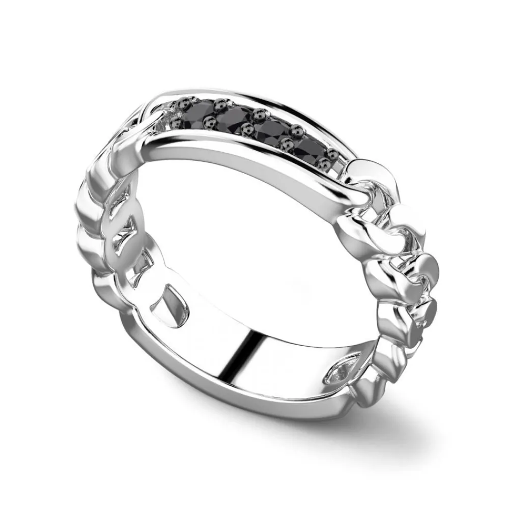 Fashion Zancan Silver Band Ring With Black Stones. Bagues
