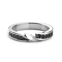 Hot Zancan Silver Band Ring With Black Stones. Bagues
