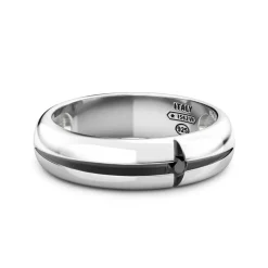 Shop Zancan Silver Band Ring With Black Stone. Bagues