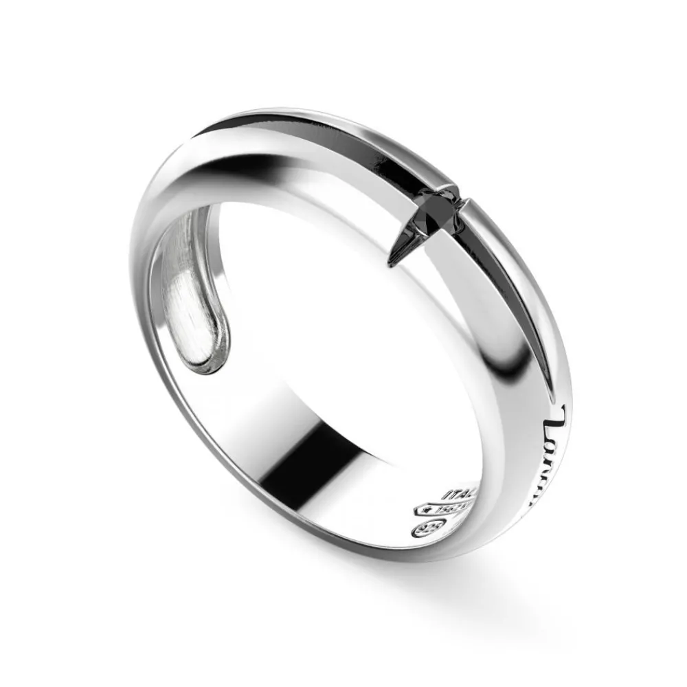 Shop Zancan Silver Band Ring With Black Stone. Bagues
