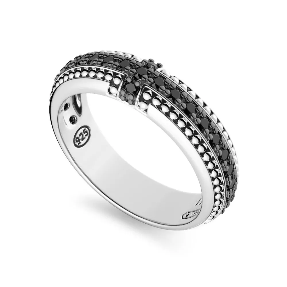 Hot Zancan Silver Band Ring With Black Stone. Bagues