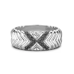 Hot Zancan Silver Band Ring With Black Stones. Bagues