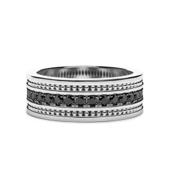 Online Zancan Silver Band Ring With Black Stones. Bagues