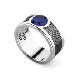 Outlet Zancan Silver Band Ring With Central Lapis Lazuli Stone. Bagues