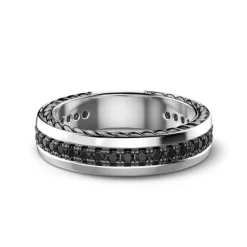 Cheap Zancan Silver Band Ring With Black Stones. Bagues