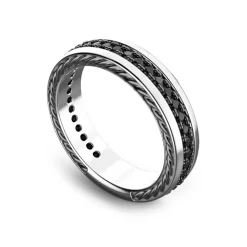 Cheap Zancan Silver Band Ring With Black Stones. Bagues