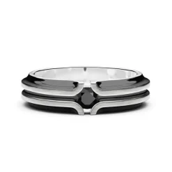 Clearance Zancan Silver Band Ring With Black Stone. Bagues