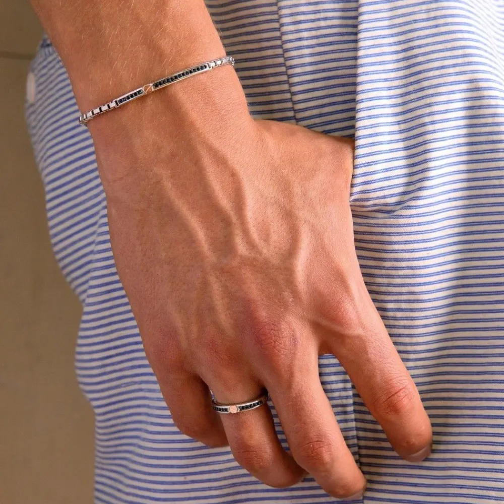 Cheap Zancan Silver Band Ring With Stones And Rose Gold Screw. Bagues