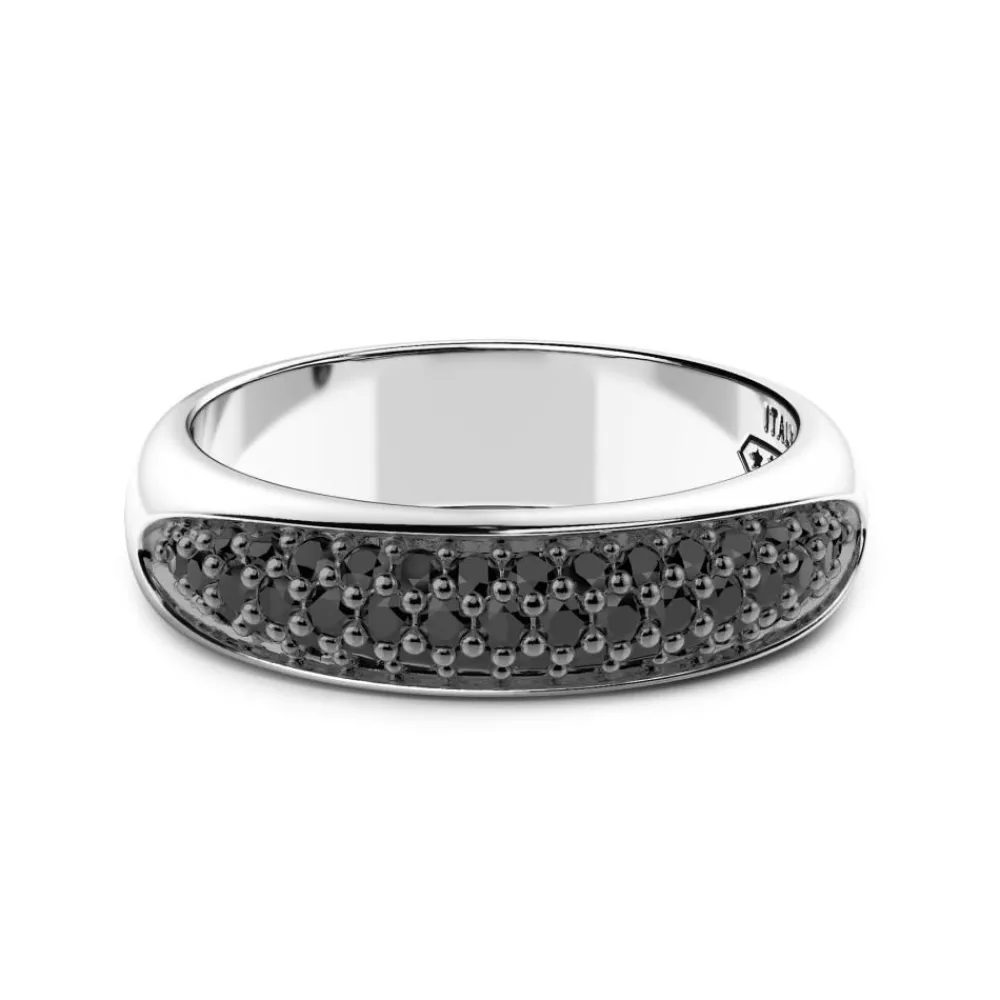Clearance Zancan Silver Band Ring With Black Stones. Bagues